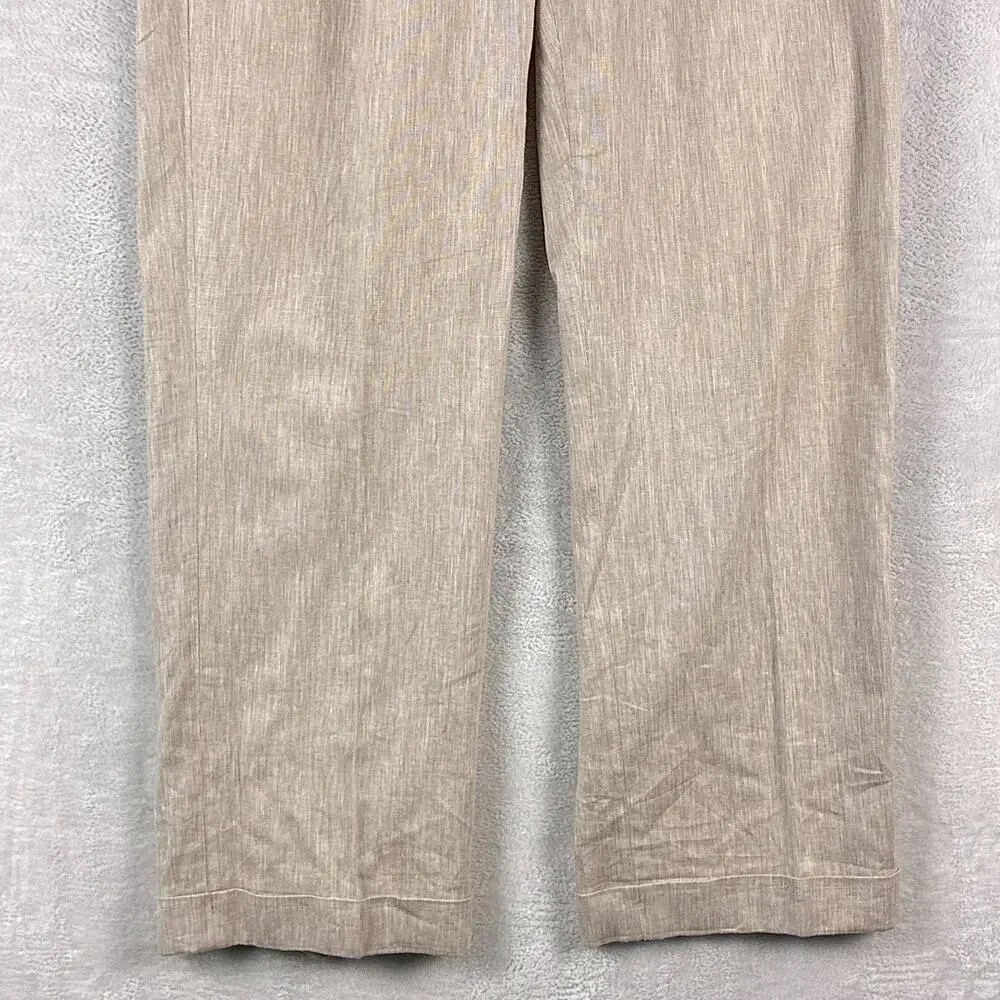 VTG Prestige Pants Men 34 Beige Linen Pleated Cuffed Preppy Summer Classic 90s